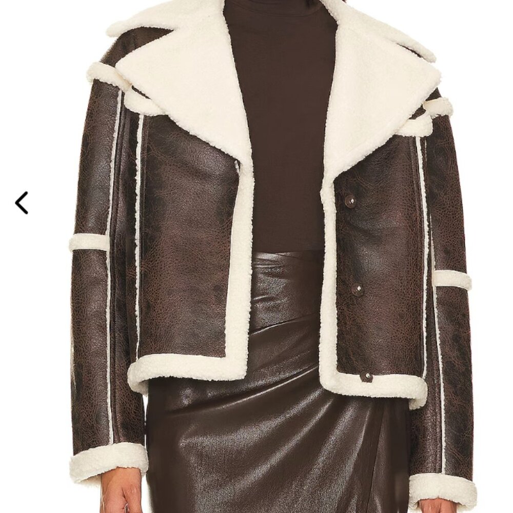 Revolve Brown Shearling Faux Leather Coat